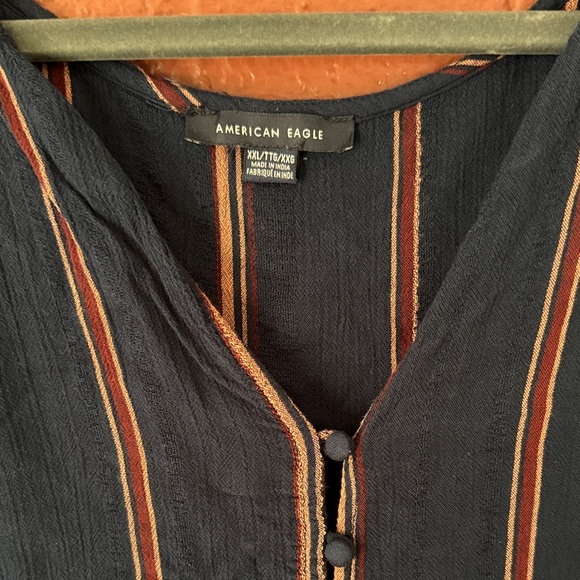 American Eagle Outfitters Black Top with Red and Tan Stripes - Picture 2 of 4